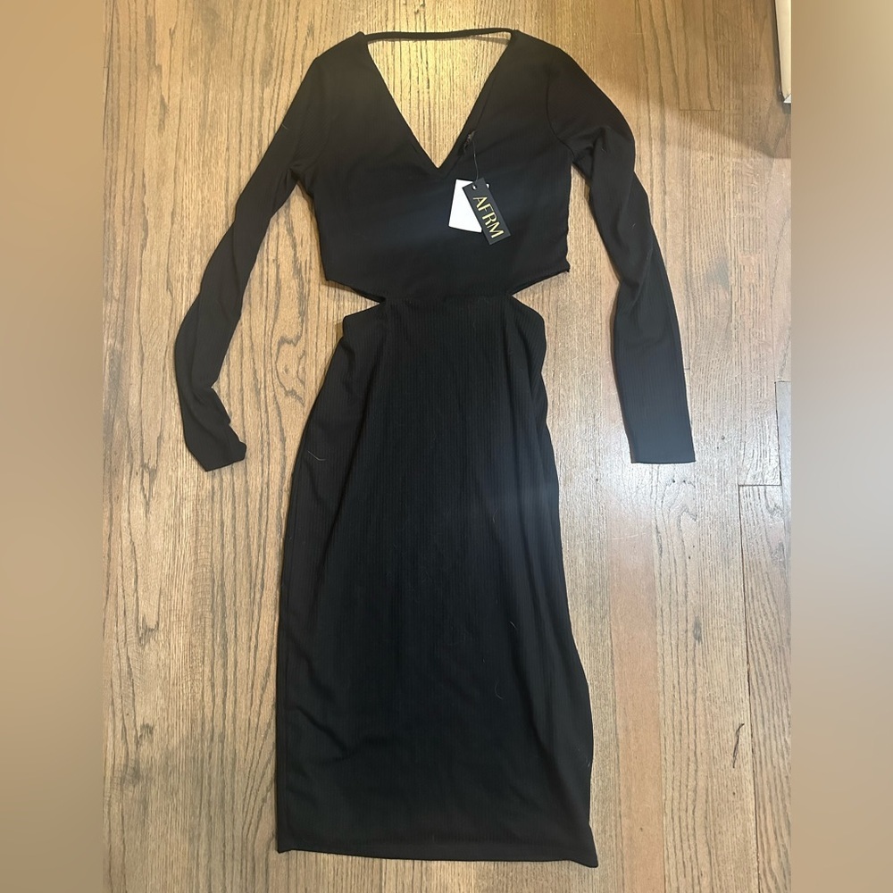 AFRM Black Long Sleeve Midi Dress with Cutouts-Size Small-NWT